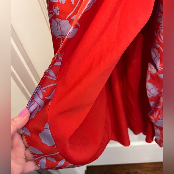 LOVERS + FRIENDS Noah Faux Wrap Dress Red & Purple Lined Spaghetti Strap Sz L - Picture 10 of 11